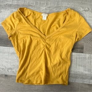 yellow scrunched v neck Top